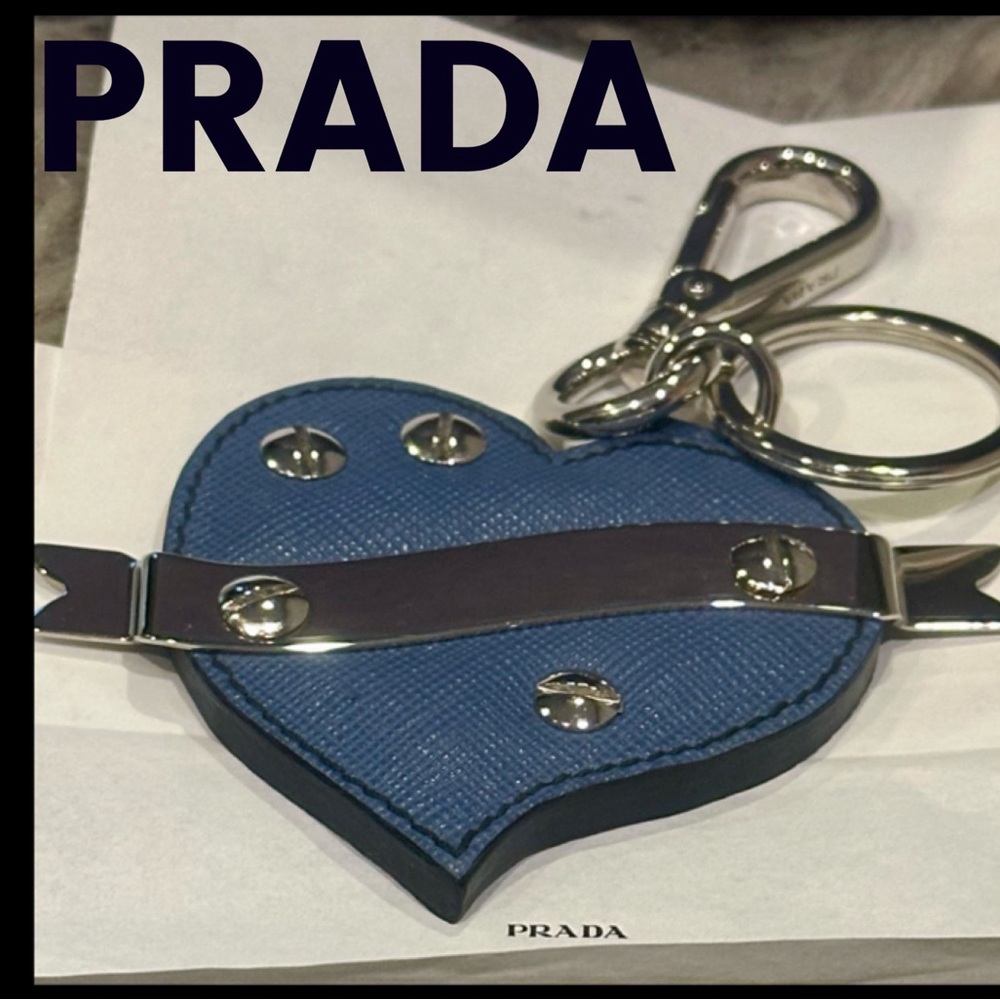 PRADA BLUE HEART SHAPED KEY CHAIN , BOX COA